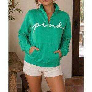 PINK Victoria’s Secret Green Quarter-Zip Sweatshirt - Size Medium